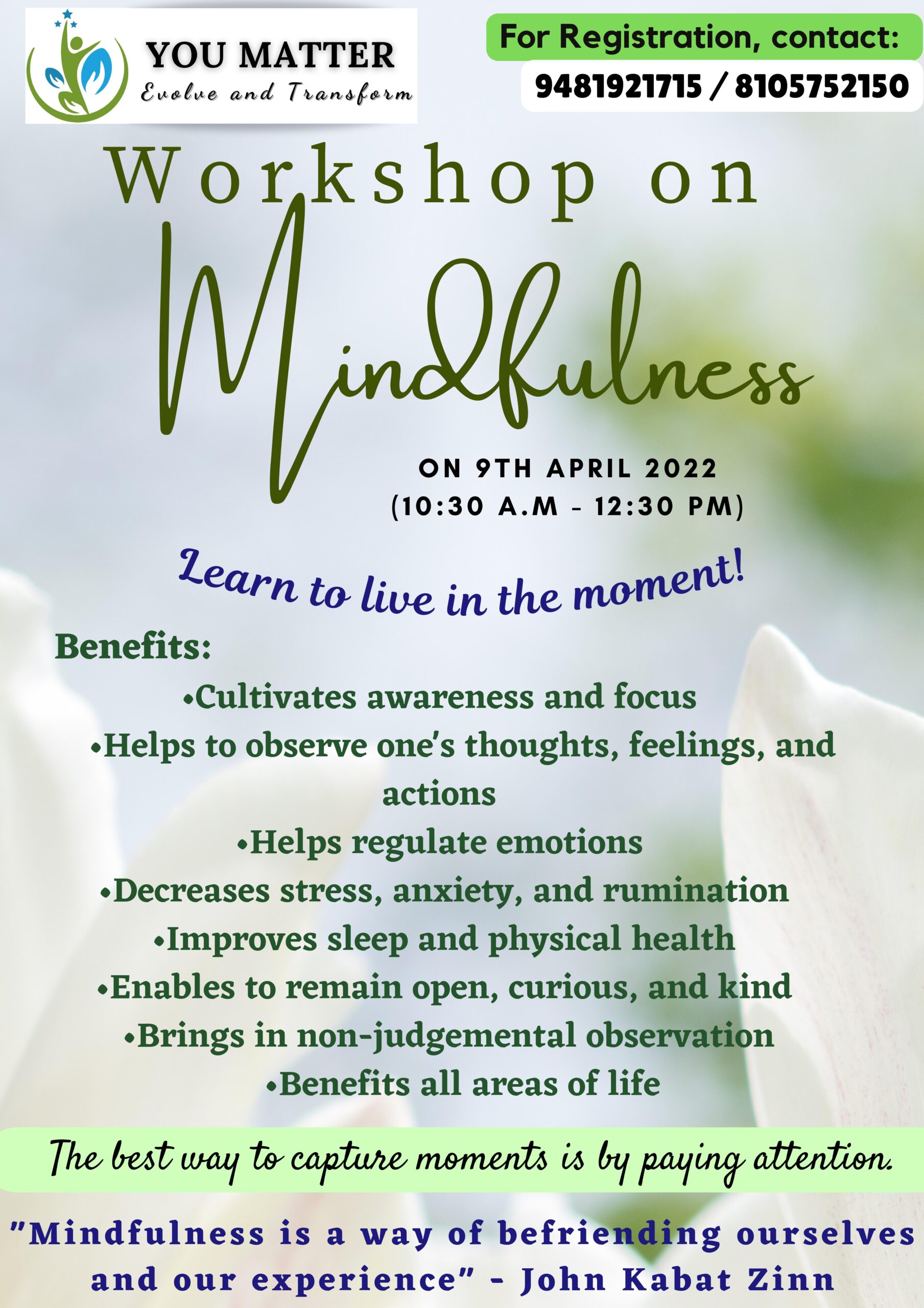 WORKSHOP ON MINDFULNESS - YOU MATTER